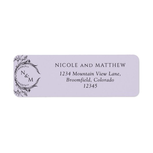 Chic Lavender Monogram Wedding Rücksendeadresse (Vorne)