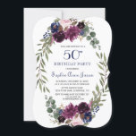 Chic Lavender Navy Blue Floral Bloom 50. Geburtsta Einladung<br><div class="desc">Bezauberndes Kartendesign mit wunderschönem Aquarelllavender & Marineblaub-Kranz,  wunderschöner Handschrift und besonderen Schriftart. Es könnte eine gute Wahl für jede Saison Veranstaltungen. Verwenden Sie das Tool Anpassen,  um Ihre Informationen hinzuzufügen,  Änderungen vorzunehmen. Für passende Artikel besuchen Sie bitte meine Blütenblütensammlung von Lavendel.</div>