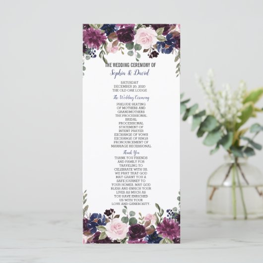 Chic Lavender Navy Blue Floral Bloom Programm (Stehend Vorderseite)