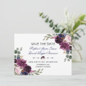 Chic Lavender Navy Blue Floral Bloom Save the Date (Stehend Vorderseite)