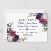 Chic Lavender Navy Blue Floral Bloom Save the Date (Vorderseite)