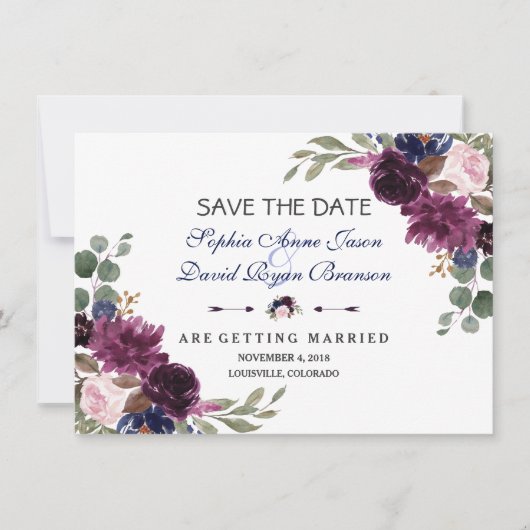 Chic Lavender Navy Blue Floral Bloom Save the Date (Vorderseite)