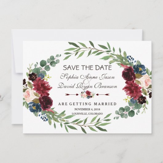 Chic Lavender Navy Blue Floral Bloom Save the Date (Vorderseite)
