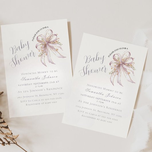Chic Lavender Ribbon bow baby shower  Einladung