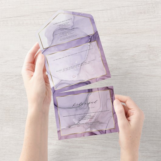 Chic Lavender Rose Abstrakt Tinte Custom2 All In One Einladung (Abreißen)