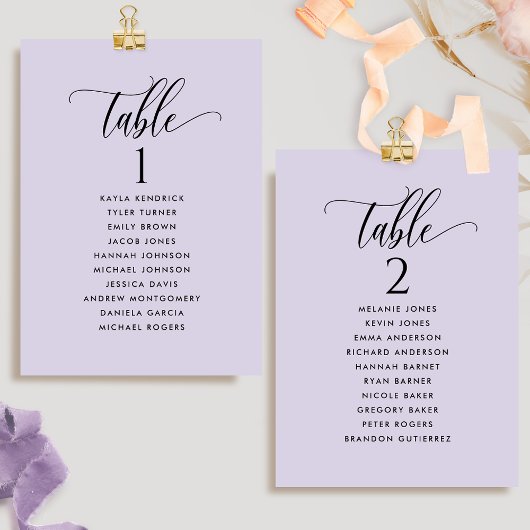 Chic Lavender Sitzplan Cards mit Gästennamen