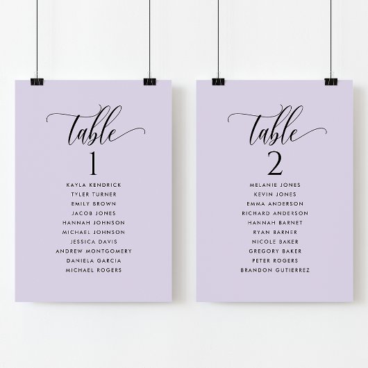 Chic Lavender Sitzplan Cards mit Gästennamen