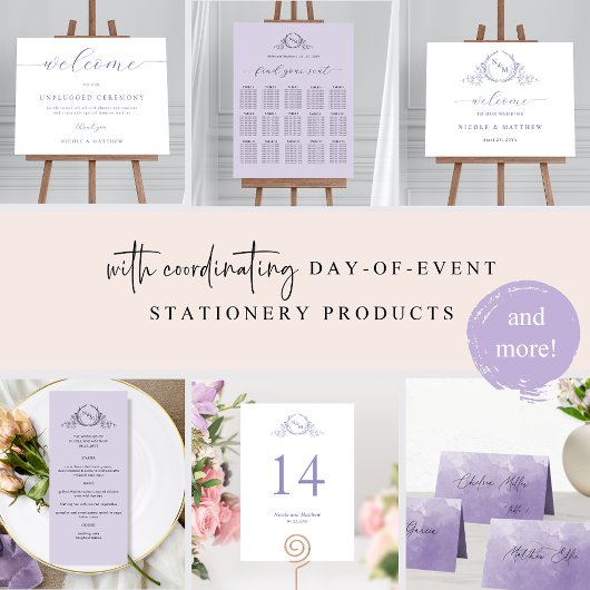 Chic Lavender Sitzplan Cards mit Gästennamen