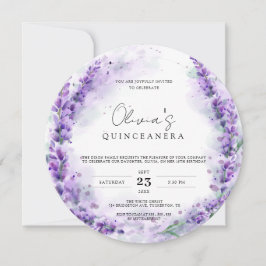 Chic Lavender Watercolor Modernes Foto Quinceanera Einladung