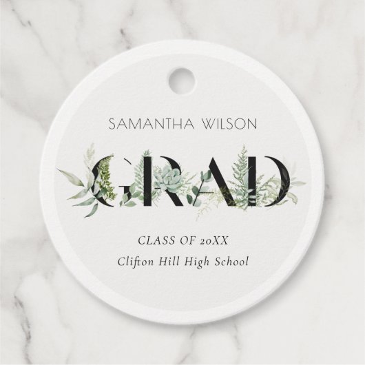 Chic Leafy Fern Succulent Green Foliage Abschluss Geschenkanhänger (Vorderseite)