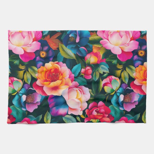 Chic lebendiges Rosenmuster Geschirrtuch (Horizontal)
