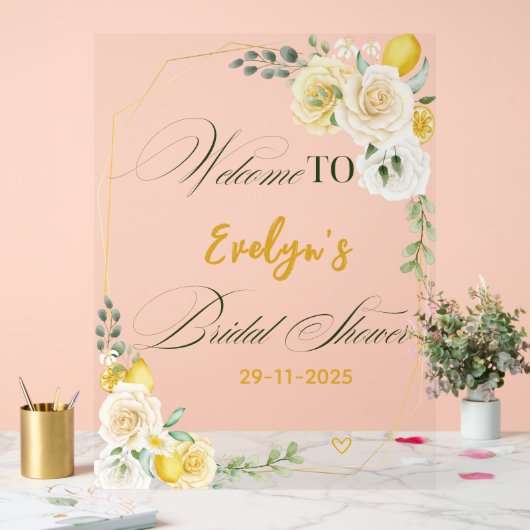 Chic Lemon Blues Brautparty Willkommen Acrylschild (Hochzeit)