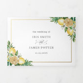 Chic Lemon Blumengrün Gold Wedding RSVP Dreifach Gefaltete Einladung (Cover)