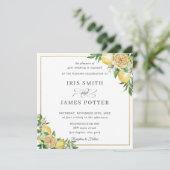 Chic Lemon Blumengrün Gold Wedding Square Einladung (Stehend Vorderseite)