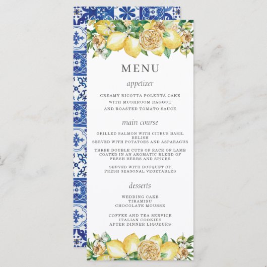 Chic Lemon Blumengrün Hochzeitsmenü Programm (Vorne/Hinten)