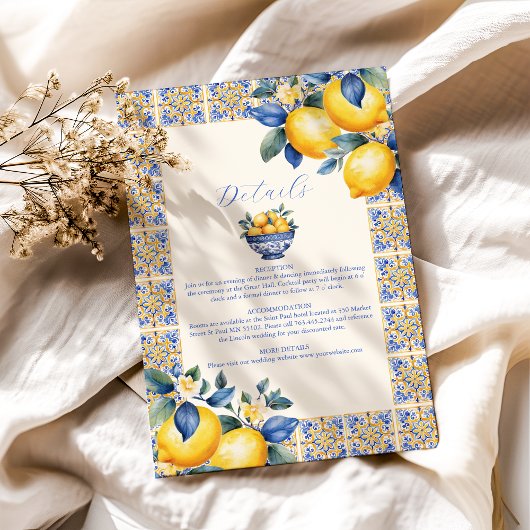 Chic Lemon Blumengrün mediterrane Hochzeit Begleitkarte