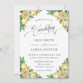 Chic Lemon Blumengrün mediterrane Hochzeit Einladung (Vorderseite)