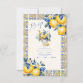 Chic Lemon Blumengrün mediterrane Hochzeit RSVP Karte (Vorderseite)
