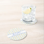 Chic Lemon Citrus Blue & Yellow Summer Wedding Runder Pappuntersetzer (Vor Ort)