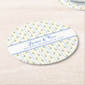 Chic Lemon Citrus Blue & Yellow Summer Wedding Runder Pappuntersetzer (Angewinkelt)