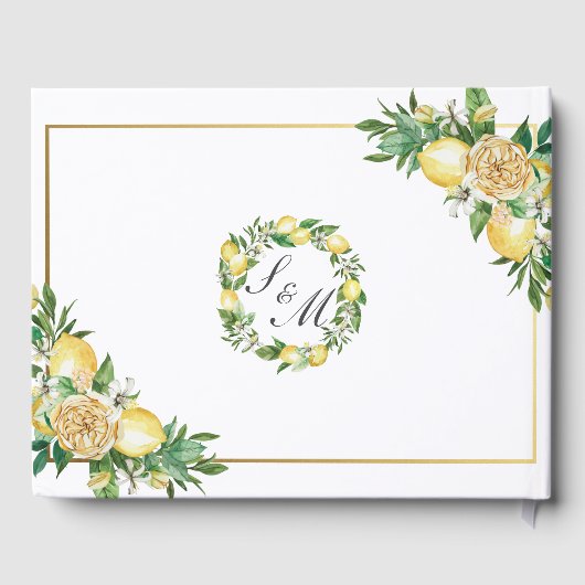 Chic Lemon Citrus Blumengrün Hochzeit Gästebuch (Rückseite)