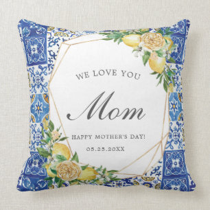 Chic Lemon Citrus Mittelmeer Mosaikfliesen Mama Kissen