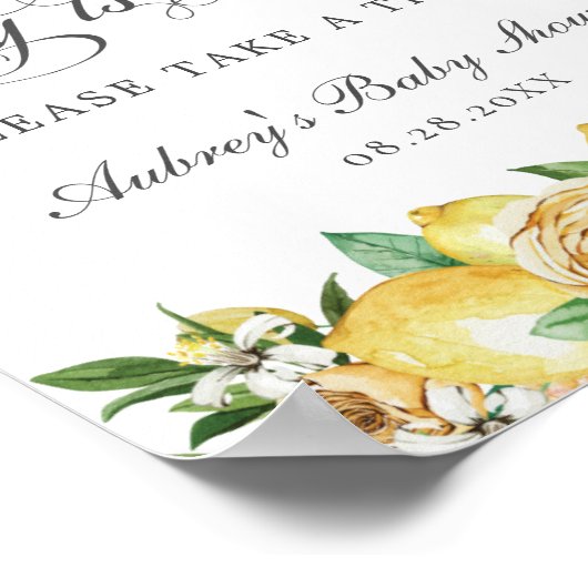 Chic Lemon Floral Baby ist Sweet Leckerei Duschzei Poster (Ecke)