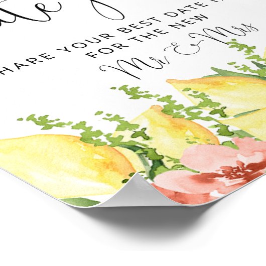 Chic Lemon Floral Date Jar Brautparty Poster (Ecke)