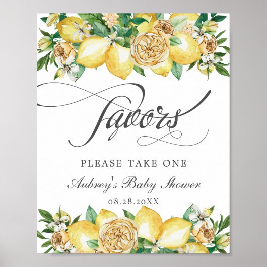 Chic Lemon Floral Favors Baby Brautparty Signing Poster (Vorne)