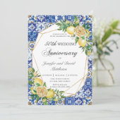 Chic Lemon Floral Geometric Wedding Anniversary Einladung (Stehend Vorderseite)