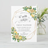 Chic Lemon Floral Greenery Geometric Birthday Einladung (Stehend Vorderseite)