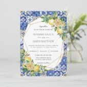 Chic Lemon Floral Greenery Geometric Wedding Einladung (Stehend Vorderseite)