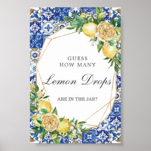 Chic Lemon Floral Guess Lemon tropft in Jar Game Poster