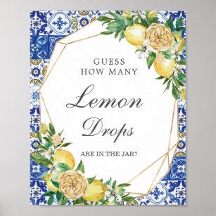 Chic Lemon Floral Guess Lemon tropft in Jar Game Poster