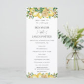 Chic Lemon Floral Mediterranean Wedding Program Programm (Stehend Vorderseite)