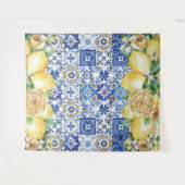 Chic Lemon Floral Meditteranean Mosaik Tiles Wandteppich (Vorderseite (Horizontal))