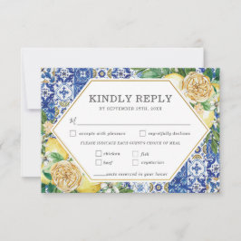 Chic Lemon Floral Wedding Meal Choice Mosaic Tiles RSVP Karte
