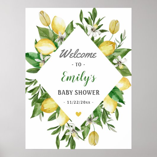 Chic Lemon Gender Neutral Baby Dusche Begrüßungsze Poster (Vorne)