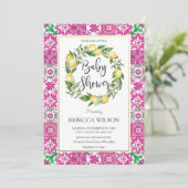 Chic Lemon Mediterranean Baby Dusche Pink Girl Einladung (Stehend Vorderseite)