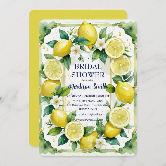 Chic Lemon Mediterranean Summer Brautparty Einladung (Vorne/Hinten)