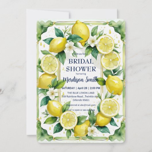 Chic Lemon Mediterranean Summer Brautparty Einladung (Vorderseite)