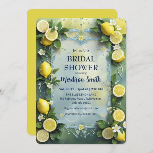 Chic Lemon Mediterranean Summer Brautparty Einladung (Vorne/Hinten)