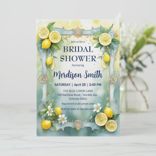 Chic Lemon Mediterranean Summer Brautparty Einladung (Stehend Vorderseite)