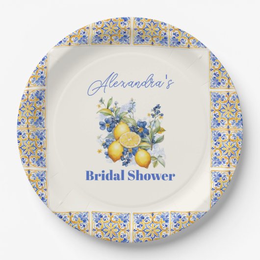 Chic Lemon Mediterranean Summer Brautparty Pappteller (Vorderseite)