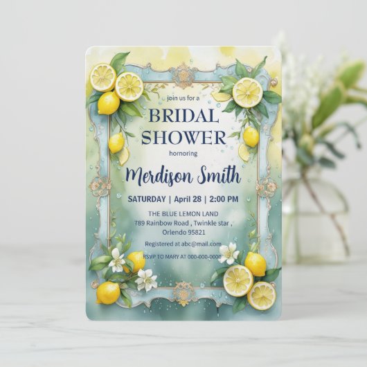 Chic Lemon Mediterranean Summer Brautparty Save The Date (Stehend Vorderseite)