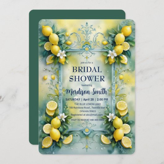 Chic Lemon Mediterranean Summer Brautparty Save The Date (Vorne/Hinten)