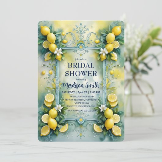 Chic Lemon Mediterranean Summer Brautparty Save The Date (Stehend Vorderseite)