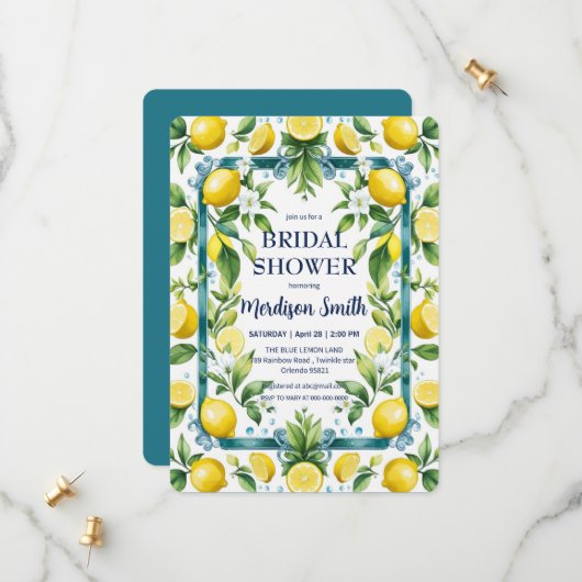 Chic Lemon Mediterranean Summer Brautparty Save The Date (Vorderseite/Rückseite Beispiel)