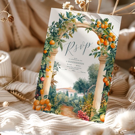 Chic Lemon Mediterranean Summer Wedding RSVP Karte