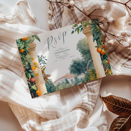 Chic Lemon Mediterranean Summer Wedding RSVP Karte